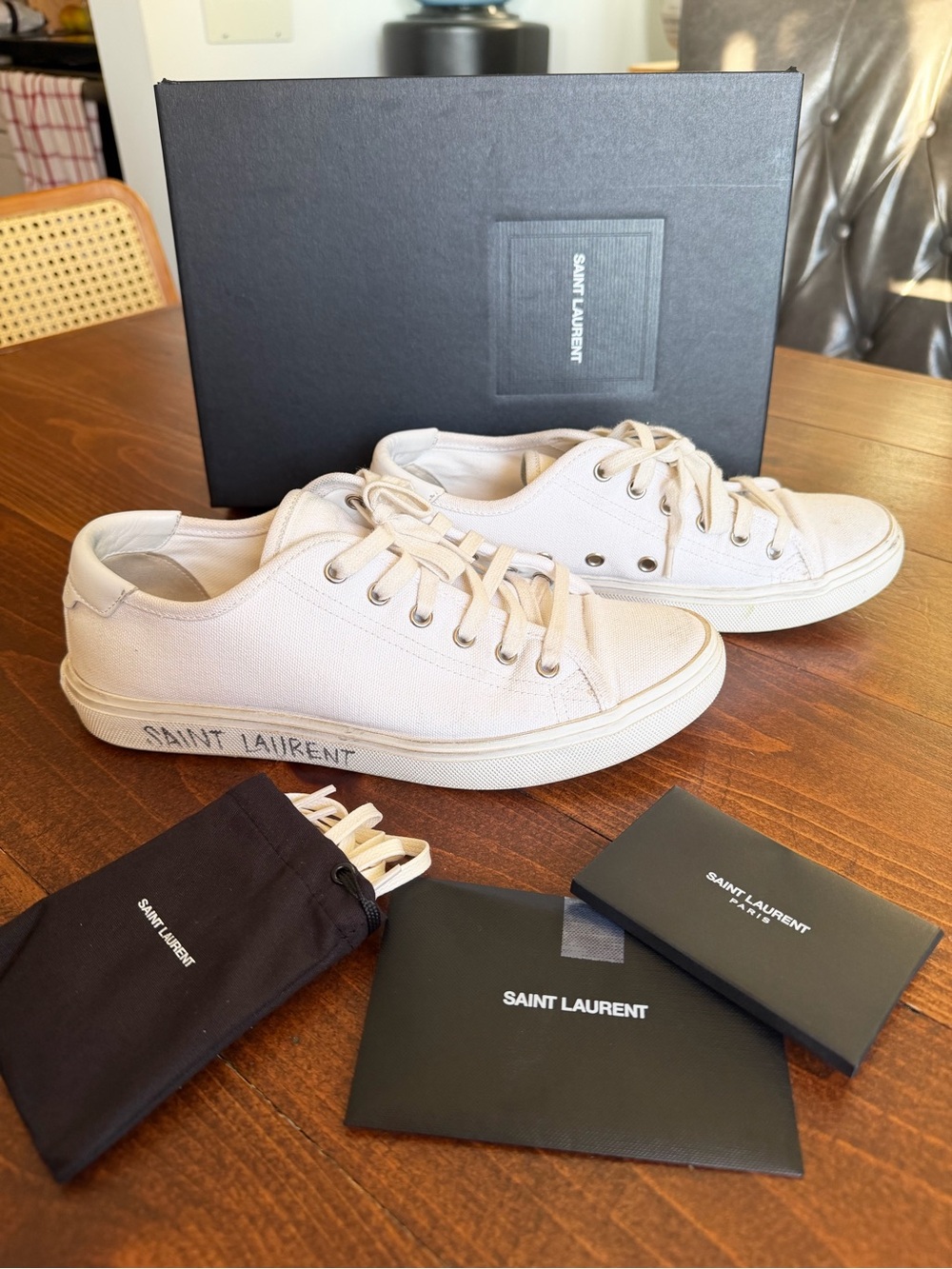 Saint Laurent Women’s Cream Canvas Low-Top Sneakers